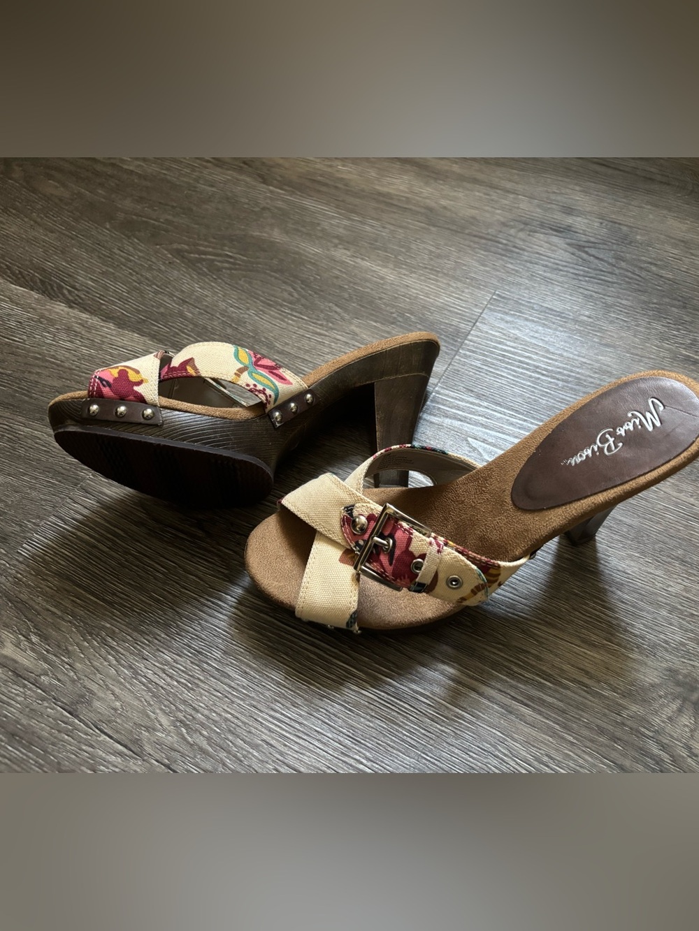 Floral Buckle Cream & Pink Buckled Mules
